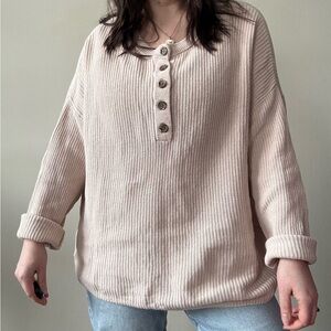 Aerie Cream Ribbed Button-Up Henley Sweater